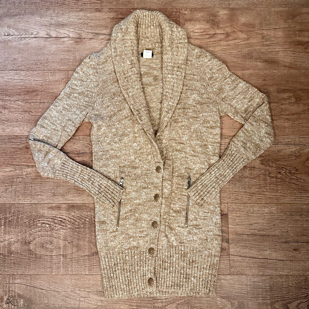 J Crew Tan Marled Merino Wool Cardigan XS